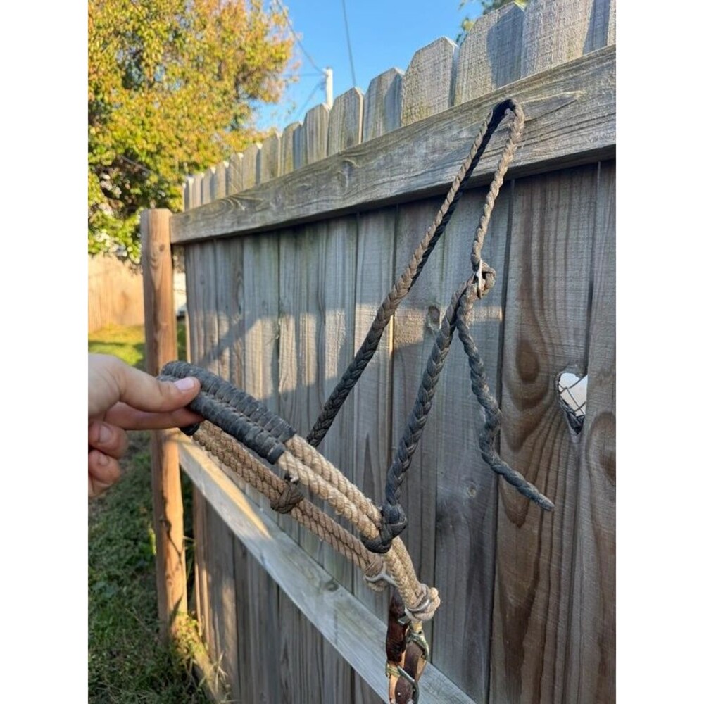 Western Braided Rope Horse Tie Down Noseband with Leather Strap